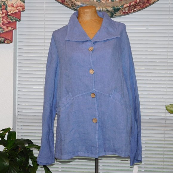 NWT Blue Linen Top TRANSPARENTE sz 2 U.S. M 10 12 L 14 Made in Italy - Picture 1 of 4